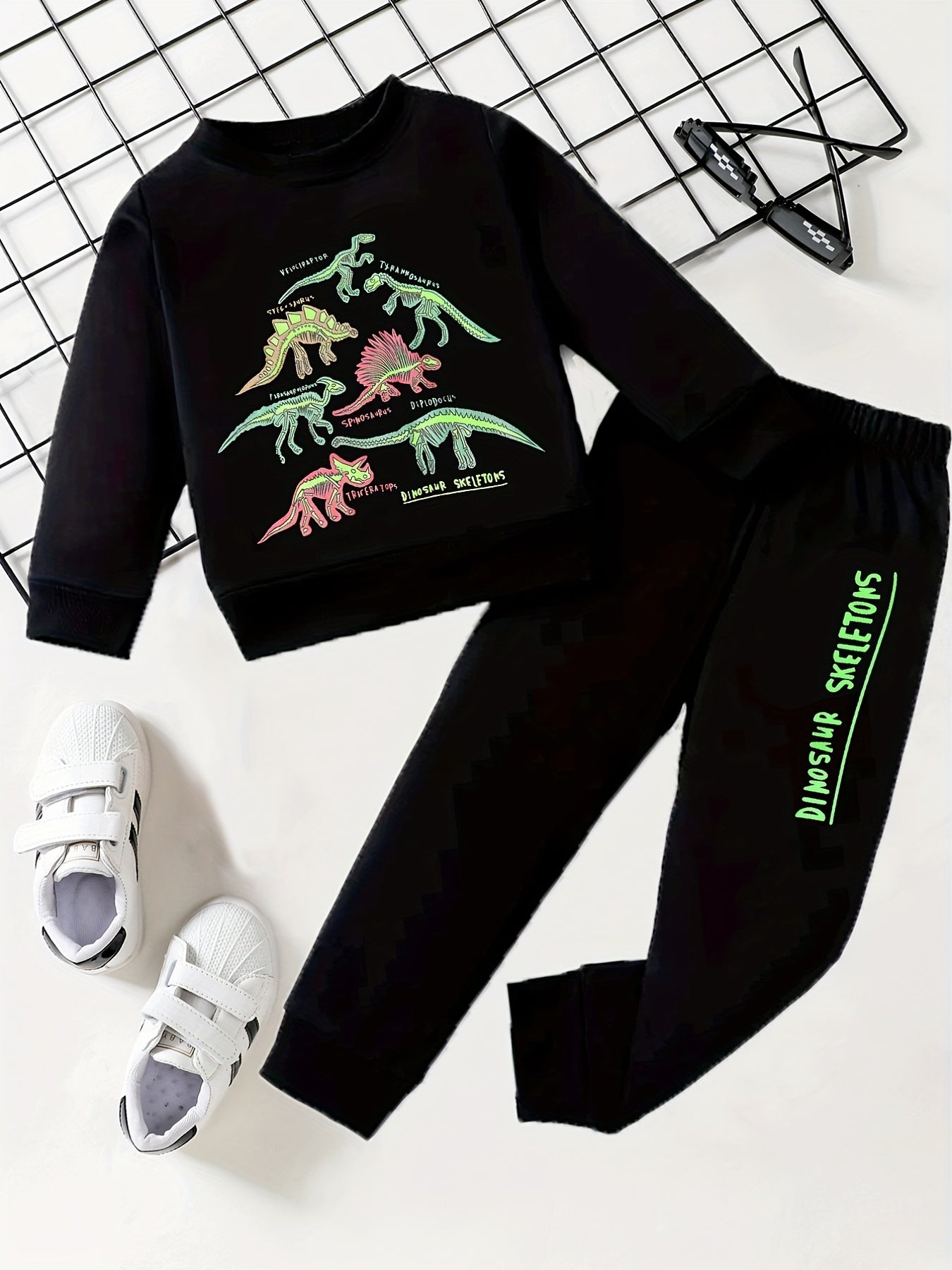 Dino Reflective Skeleton Sweatshirt & Sweatpants Set