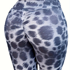 Grey Leopard Print High Waist Tummy Control Fitness Pants