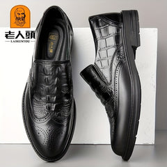 LAORENTOU Men's Brogue Carved Derby Shoes Pointed Toe Wingtip Oxfords