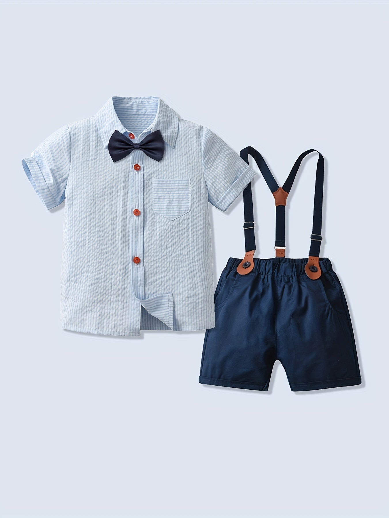 Baby Boys Gentleman Suit Shirt w/ Bowtie & Suspender