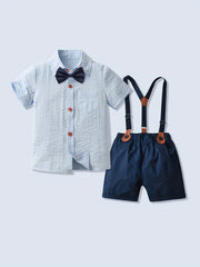 Baby Boys Gentleman Suit Shirt w/ Bowtie & Suspender