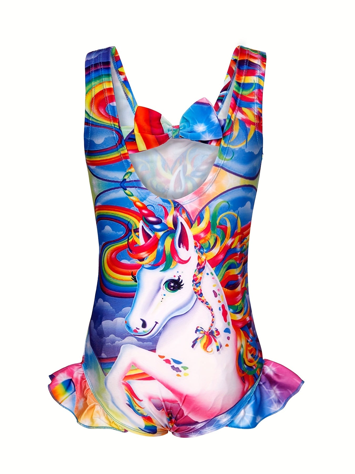 Toddler Girls Cartoon Unicorn Swimsuit Back Bow One Piece Bathing Suit