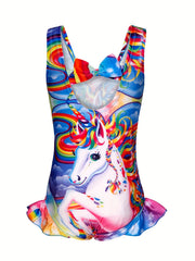 Toddler Girls Cartoon Unicorn Swimsuit Back Bow One Piece Bathing Suit
