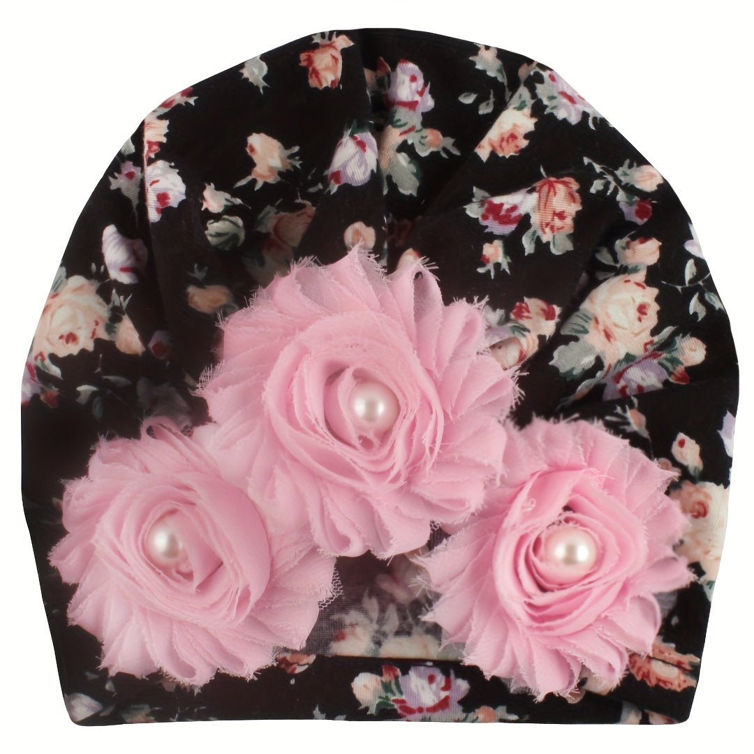 Soft Beanie Hat with Flowers for Baby Boy Girl