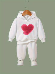 Girls 2pcs Heart Pattern Hooded Sweatshirt and Sweatpants Set
