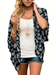 Floral Print Cover Up Shirt V Neck Kimono