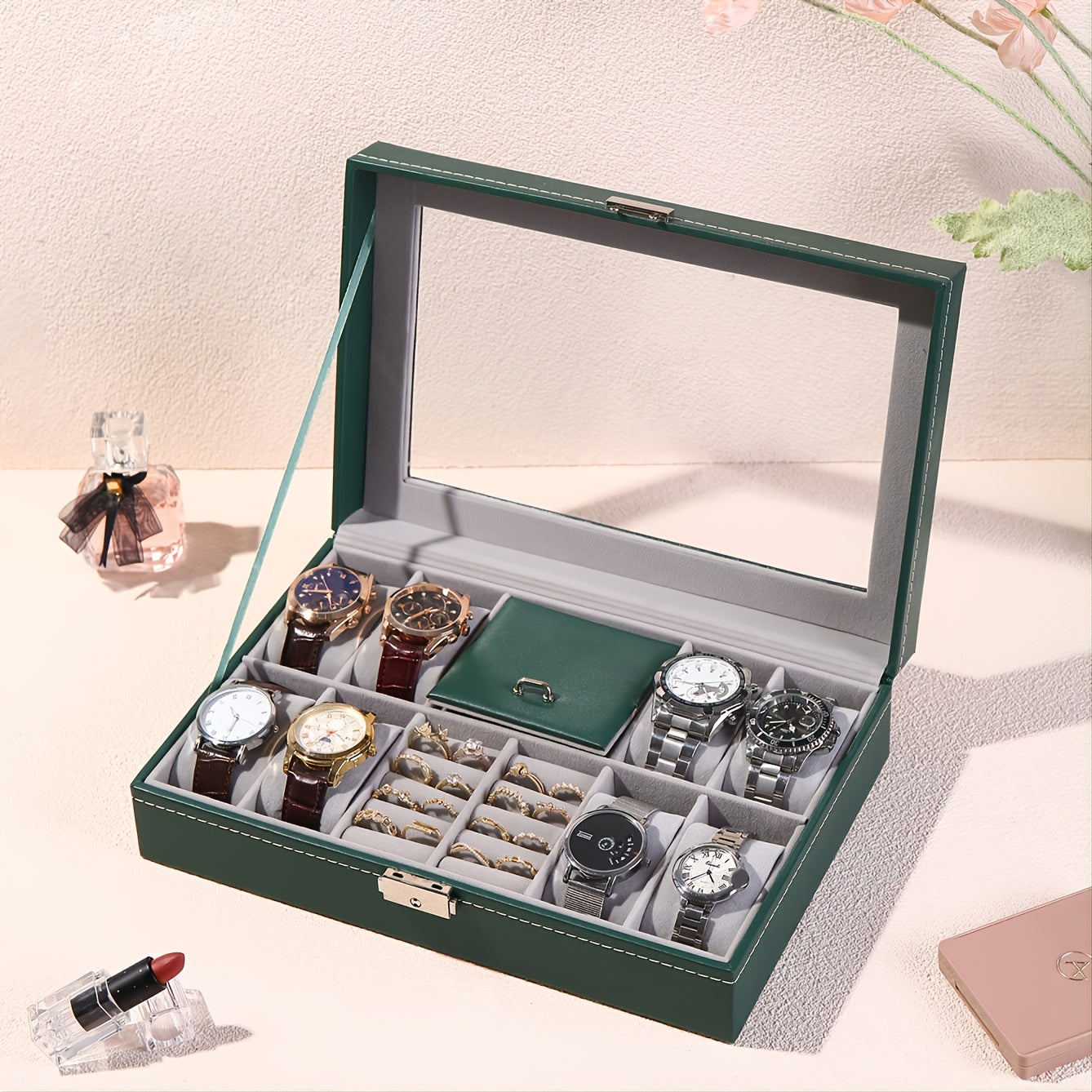 Dark Green Dust-proof Watch and Jewelry Storage Box