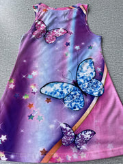 Girls Shimmering Butterfly Dress 3D Print Sleeveless Crew Neck