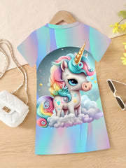 3D Unicorn Graphic Dress for Girls - Summer Outdoor