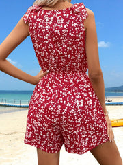 Floral Print V Neck Romper Jumpsuit Sleeveless Sexy Women's Clothing