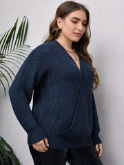 V Neck Long Sleeve Pullover Sweater Medium Stretch