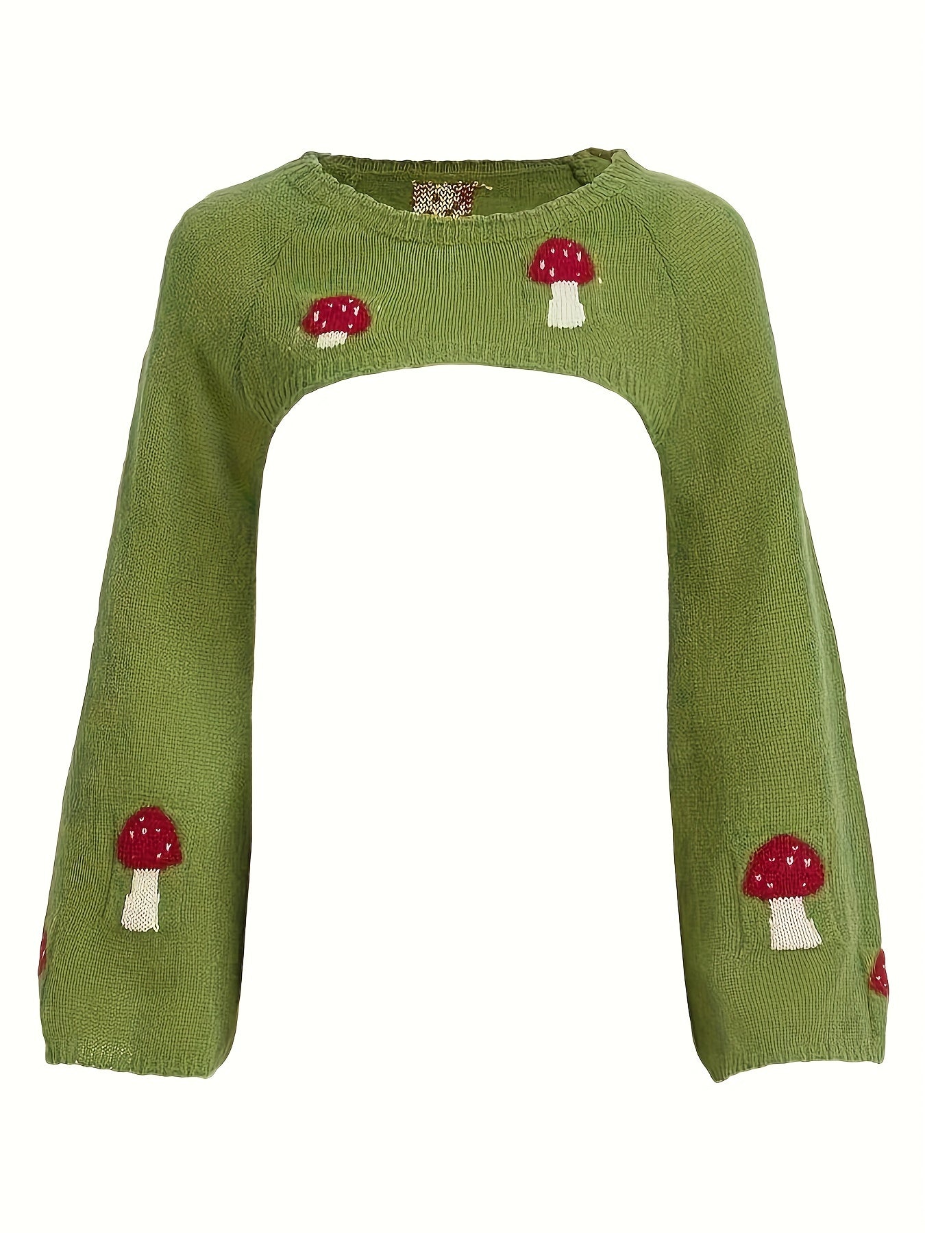 Mushroom Pattern Crew Neck Sweater Casual Long Sleeve Crop Sweater