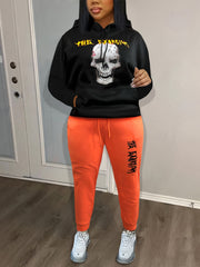 Women's Plus Gothic Skull Print Hoodie & Joggers Set