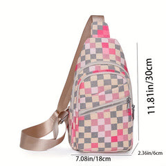 Plaid Pattern Sling Bag PU Leather Chest Purse Colorblock Crossbody Bag