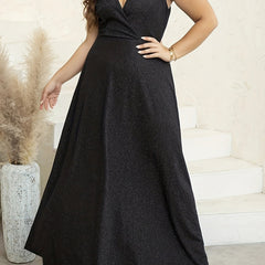 Plus Glitter Draped Back Surplice Neck Maxi Tank Party Dress