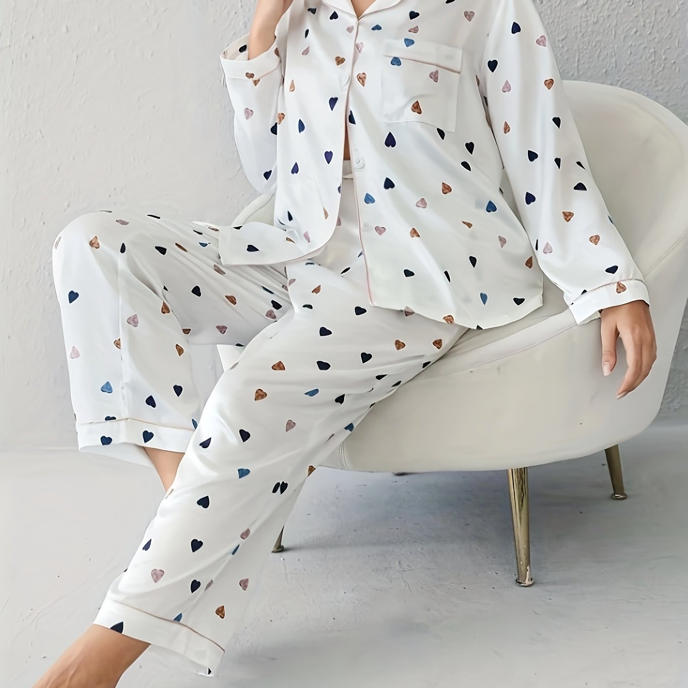 Heart Print Pajama Set Women's 2 Piece Lounge Set
