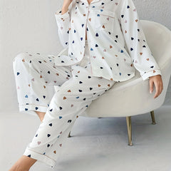 Heart Print Pajama Set Women's 2 Piece Lounge Set