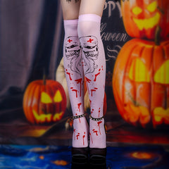 Skull Print Thigh High Socks Lace Over The Knee Stockings