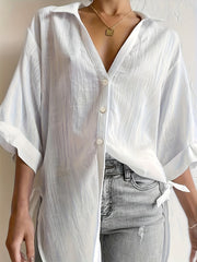 Sexy Blouse Women's Plus Solid Long Sleeve Button Up V Neck Tunic