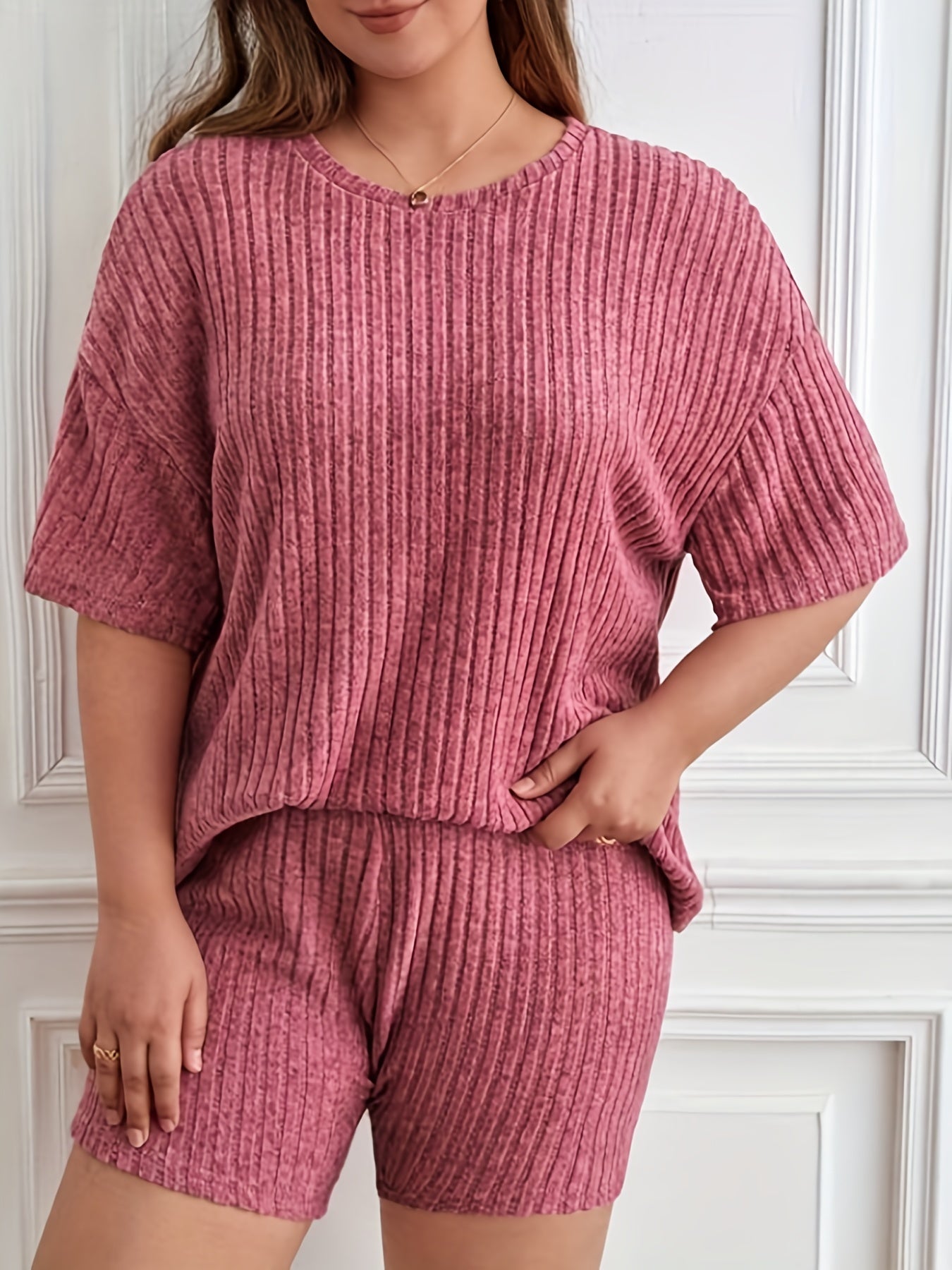 Ribbed Knit Tee & Shorts Pajama Set