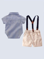 Baby Boys Gentleman Outfits Suits Bowtie Striped Bodysuit Suspender Shorts Dress