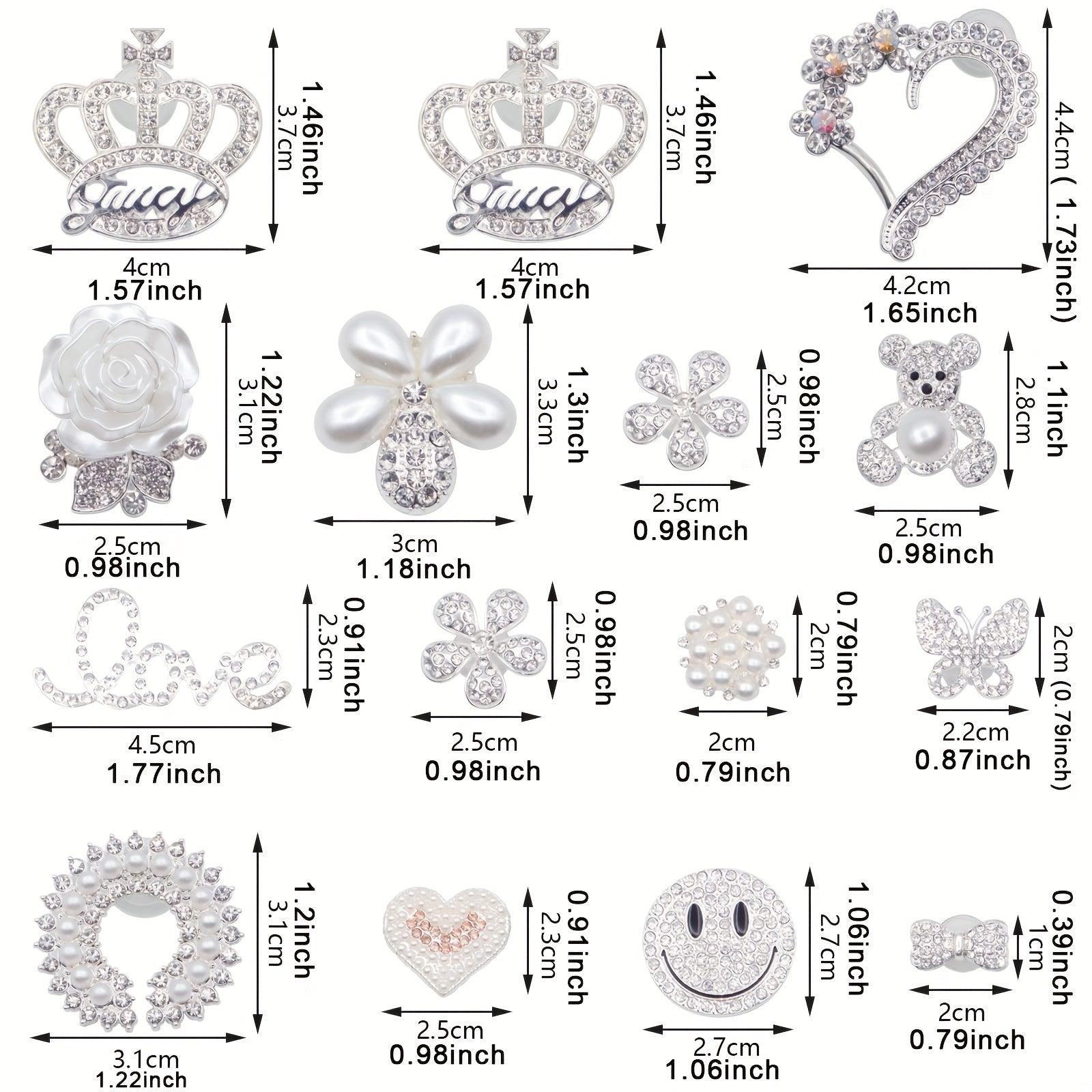 15pcs Metal Crystal Shoe Charms for Hole Shoes Sandals Decorations
