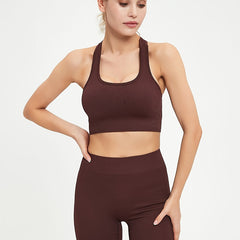 2pcs Yoga Set Ribbed Tank Top & High Waist Shorts