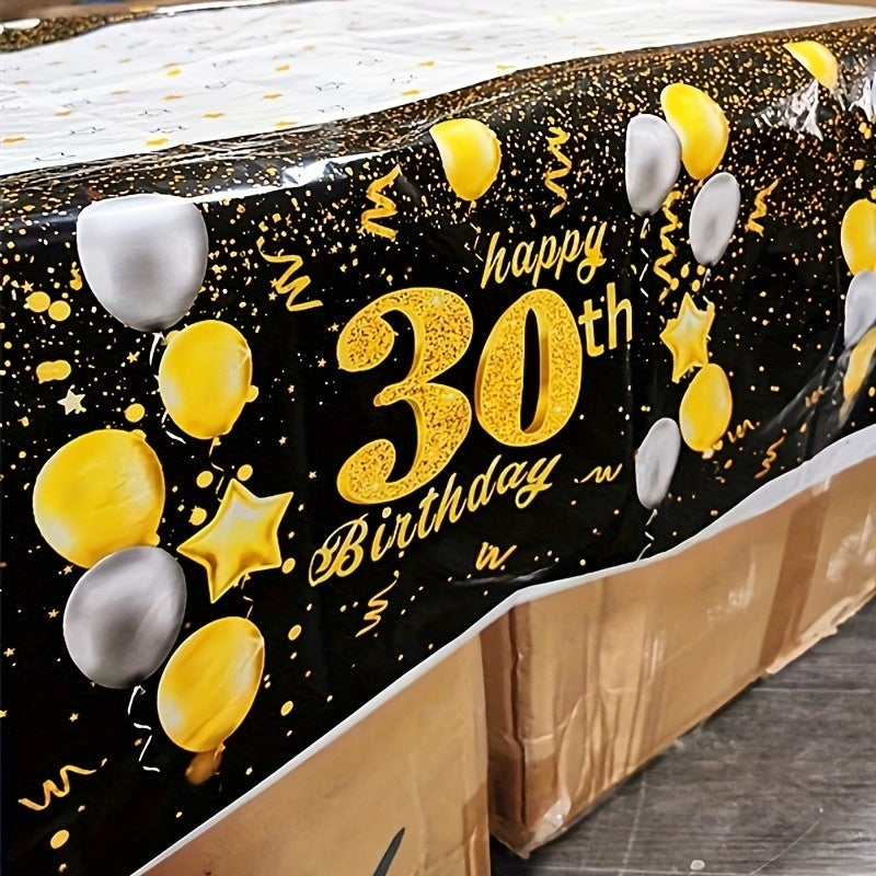 Golden Happy 30th Birthday Tablecloth Rectangular Party Table Cover