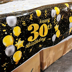 Golden Happy 30th Birthday Tablecloth Rectangular Party Table Cover