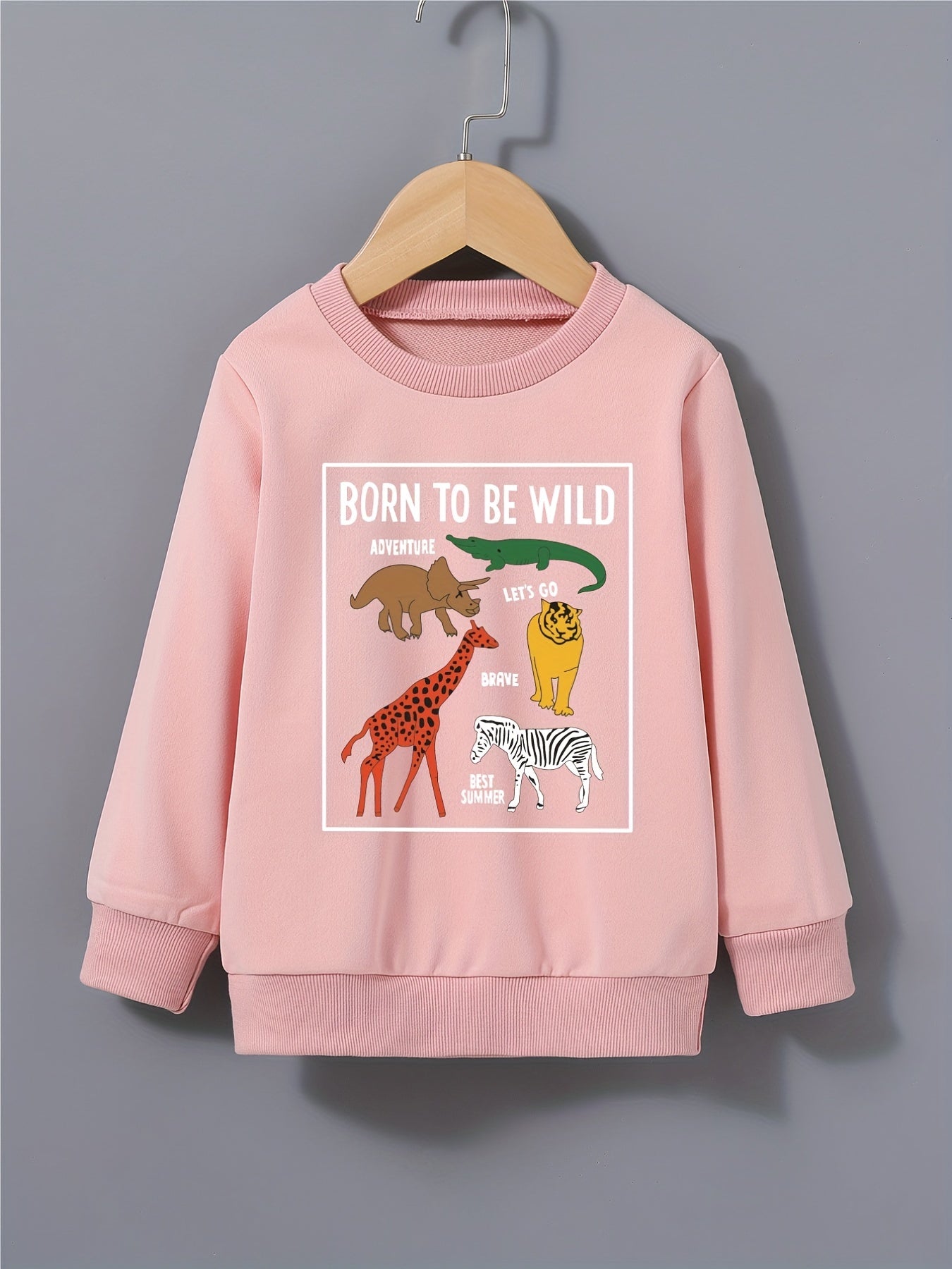 Boy's Sweatshirt Cartoon Animals Print Pullover Crew Neck Long Sleeve Top