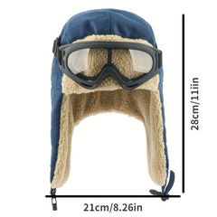 Winter Trapper Hat Thickened Windproof Warm Hat With Ear Flaps And Goggles