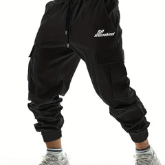 Men's Letter Print Cargo Pants with Drawstring Joggers