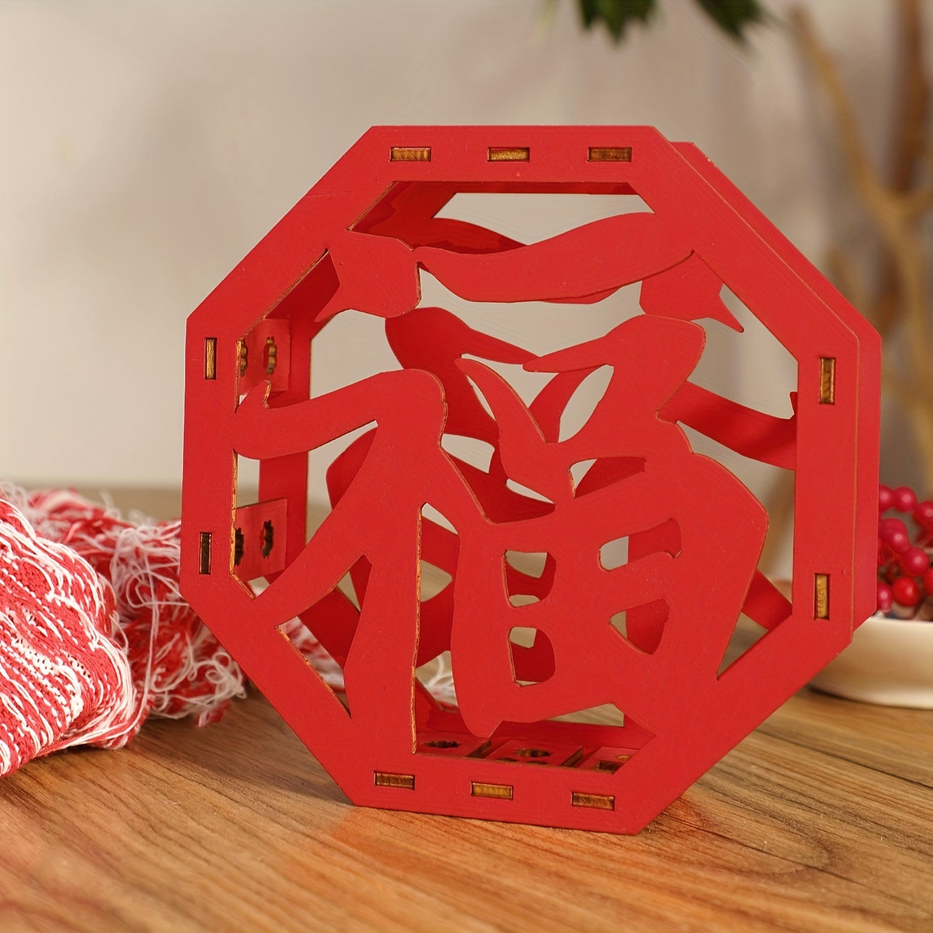 1pc Wooden Fu Character Ornament Year Decoration