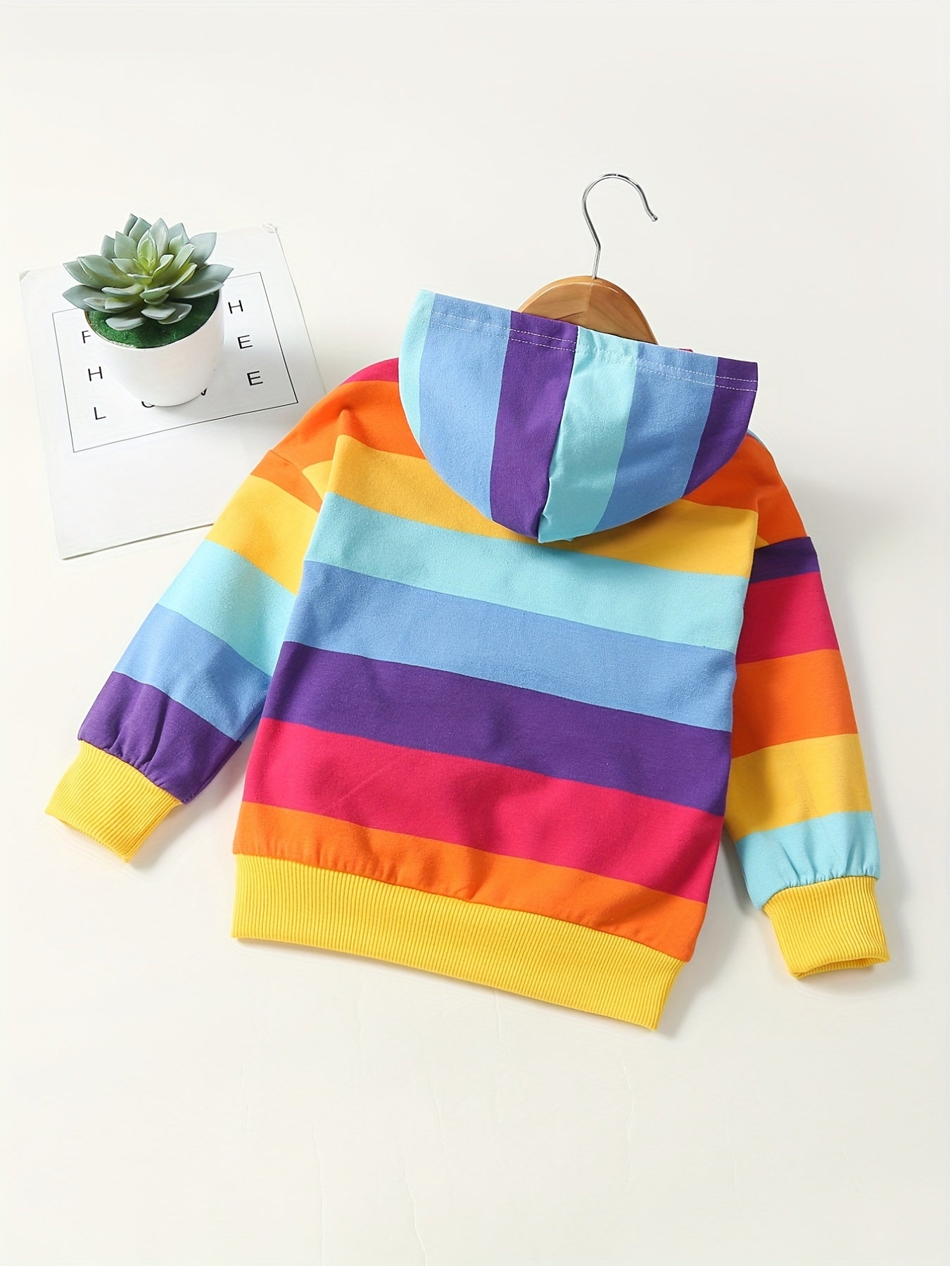 Girls Rainbow Stripes Hoodie Sweatshirt Long Sleeve Hooded Pullovers