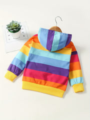 Girls Rainbow Stripes Hoodie Sweatshirt Long Sleeve Hooded Pullovers