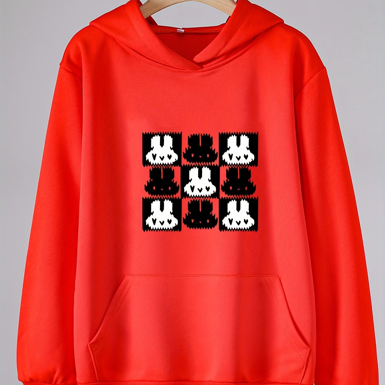 Girls Cartoon Rabbits Pattern Hooded Sweatshirt Long Sleeve