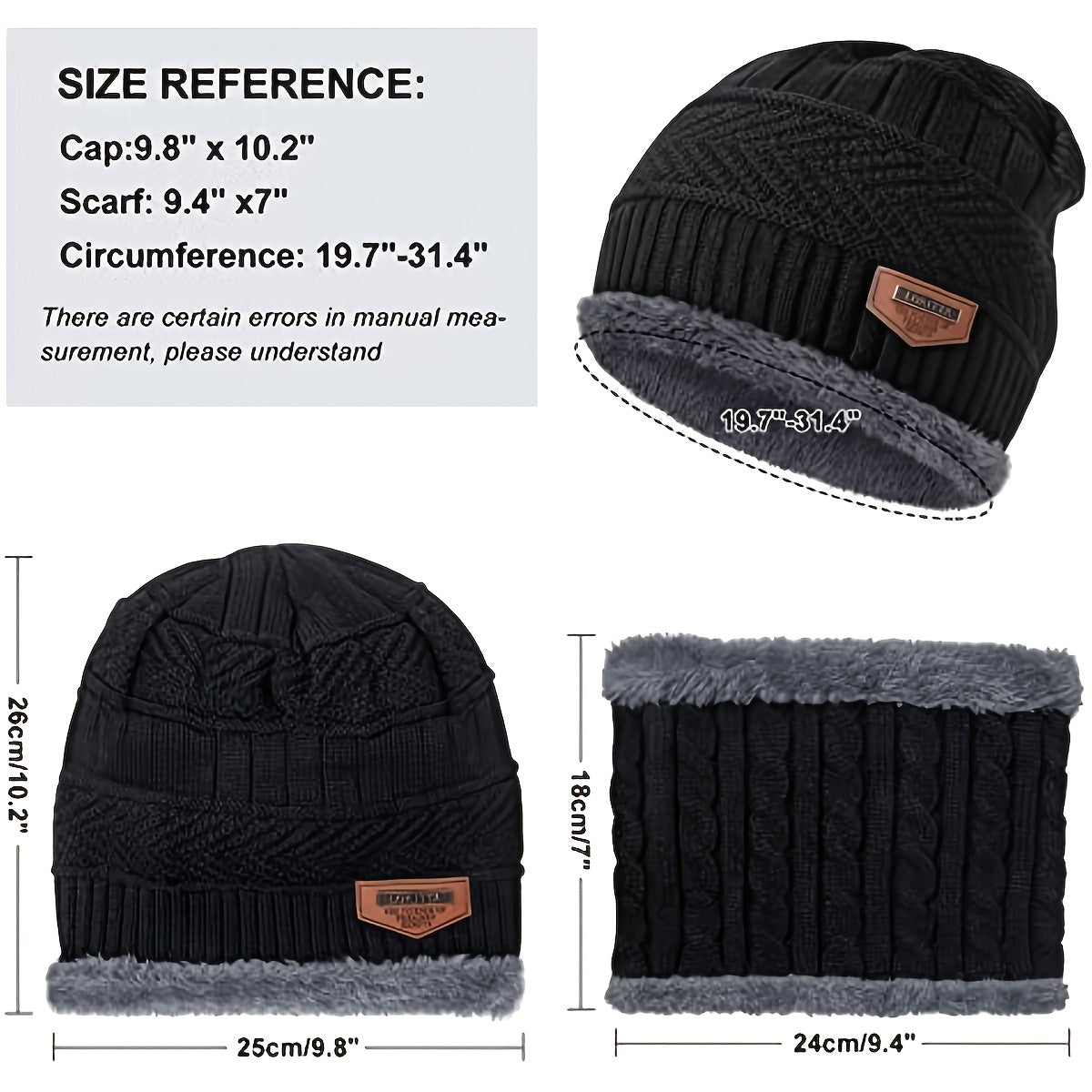 Winter Warm Velvet Knitted Beanies Scarves Neck Warmers Set