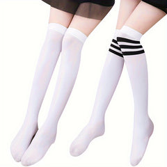 Girl's Knee High Socks Striped Comfy Long Stockings Children's Socks