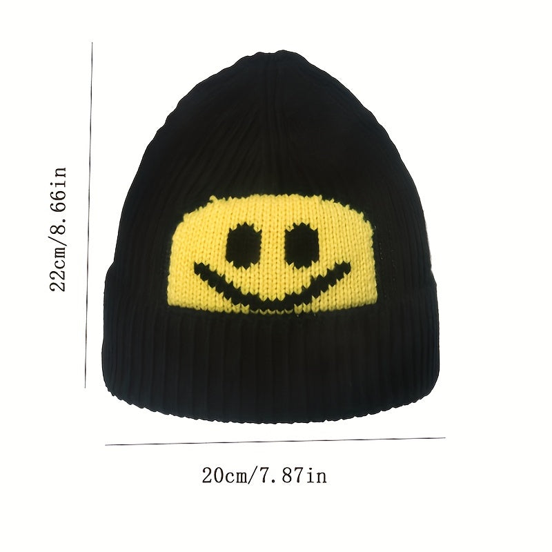 Wool Knitted Pullover Hat Smiling Face Men Women