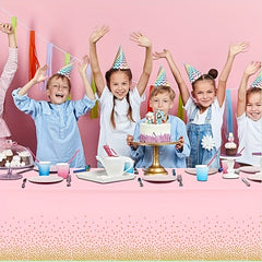 Pink & Gold Confetti Polka Dot Plastic Tablecloth for Parties