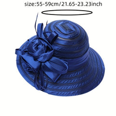 Mesh Breathable Organza Sun Hat Wide Brim Flower Decor UV Protection Bucket Hat