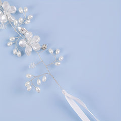 Pearl Bridal Headpiece Crystal Wedding Headband With Ribbon