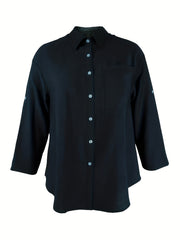 Casual Blouse Women's Solid Button Up Long Sleeve Tunic Shirt