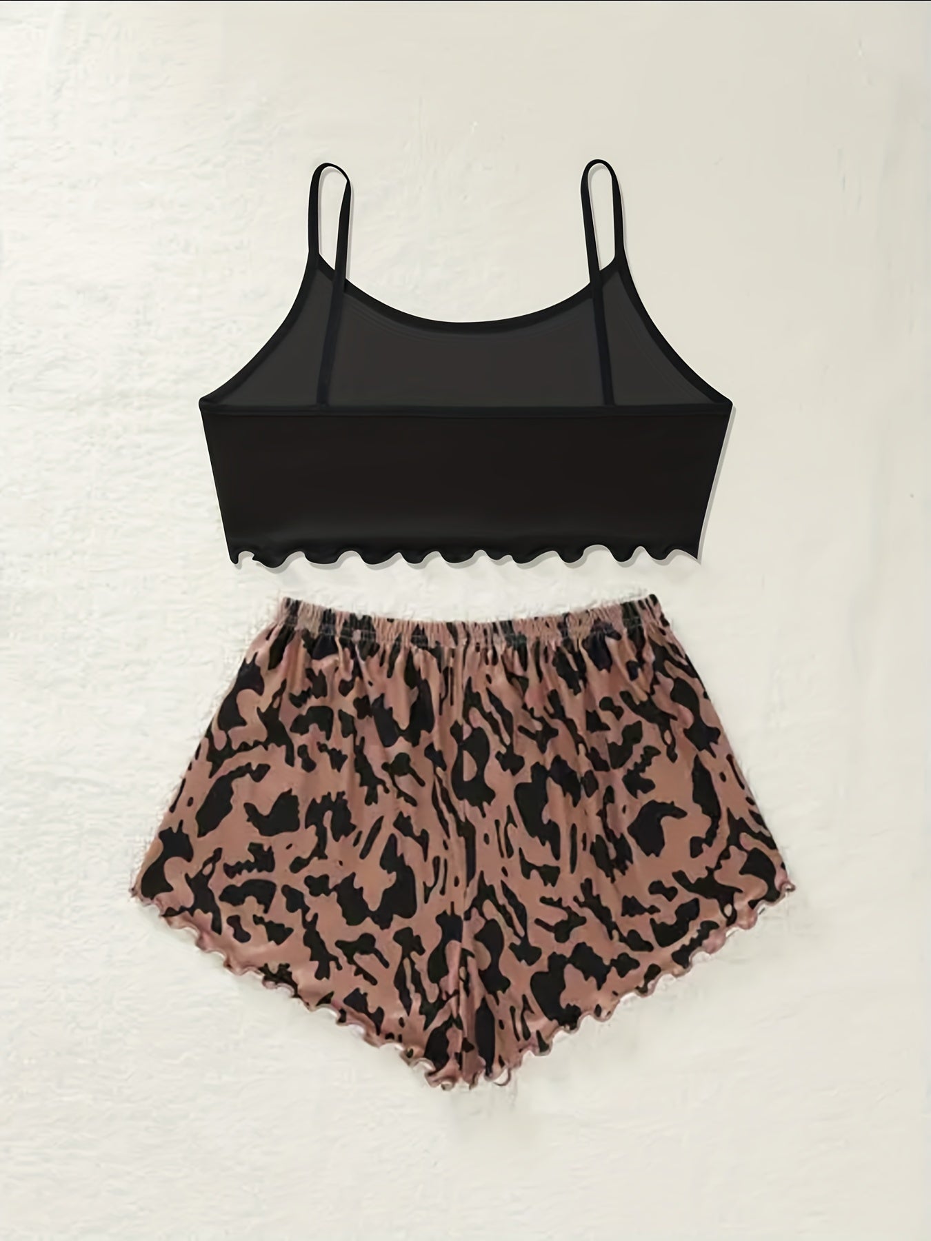 Leopard Print Pajama Set Crew Neck Cami Top & Shorts