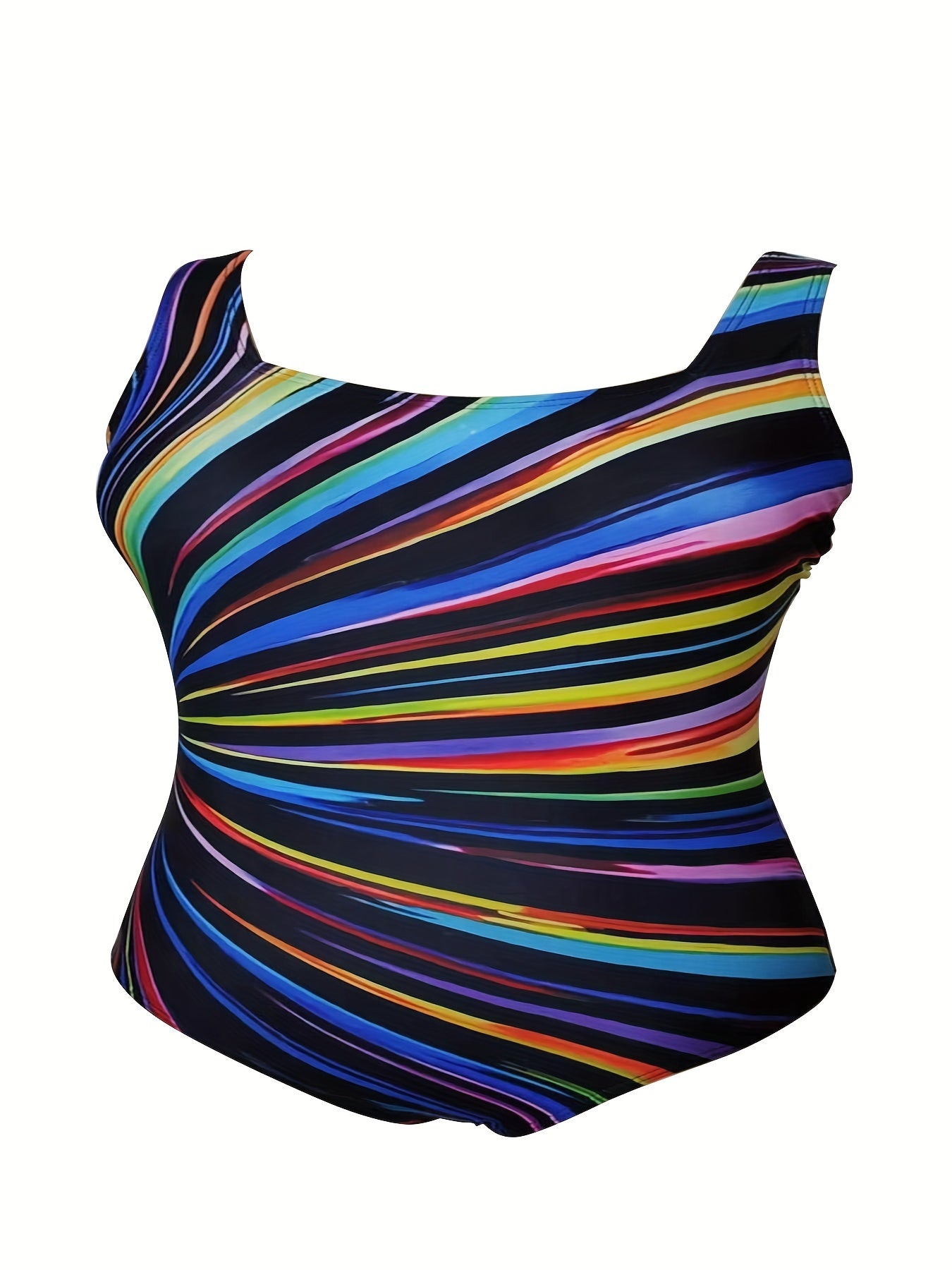 Stripe Print Square Neck One Piece Bathing Suit