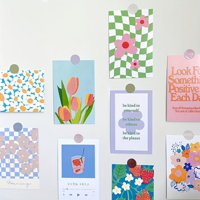 Floral Postcards Nordic Style Decorations - 48 Round Dot Stickers Included