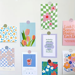 Floral Postcards Nordic Style Decorations - 48 Round Dot Stickers Included
