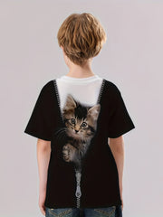 Creative Cat Graphic Short Sleeve T shirt for Summer Sports