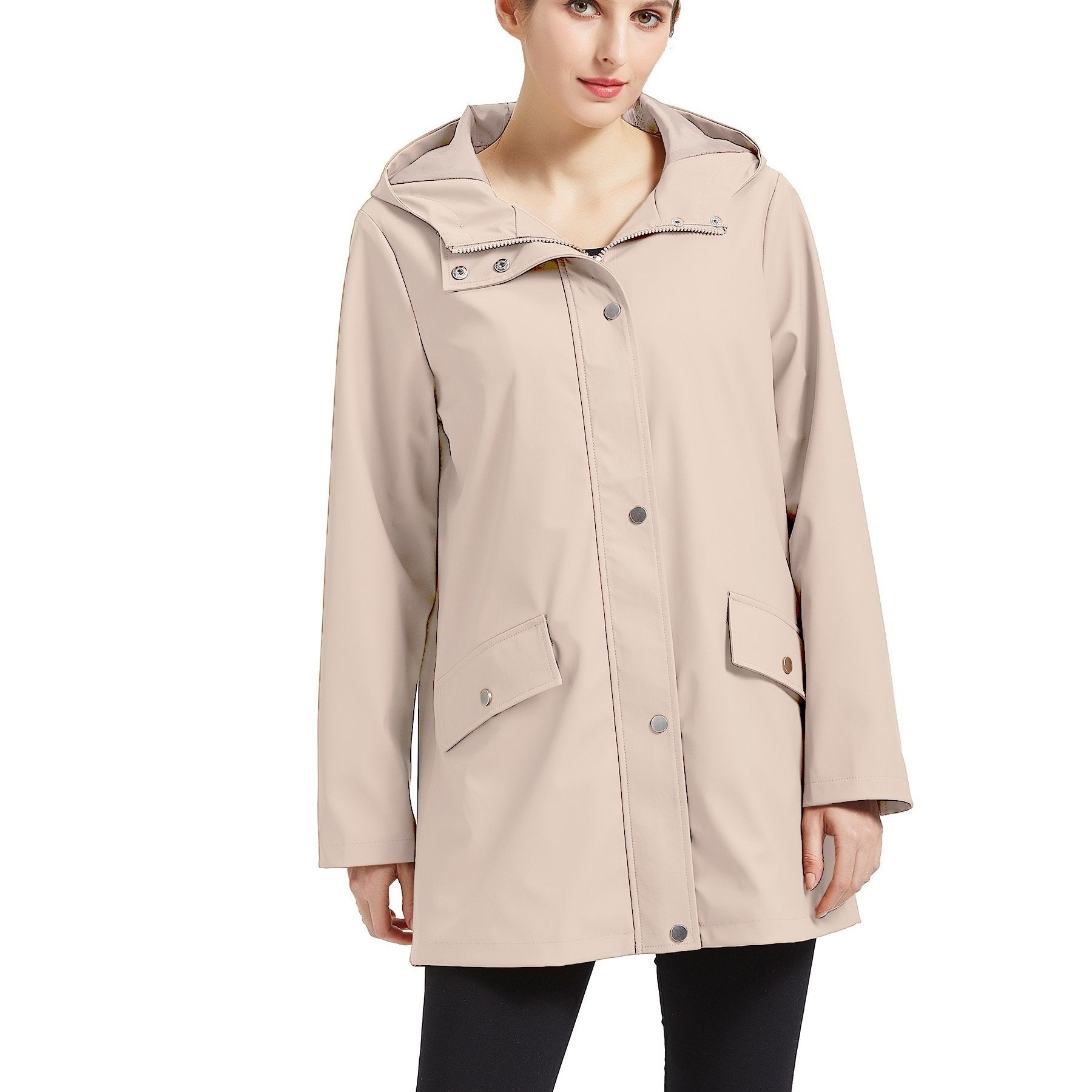 Casual Hooded Coat with Flap Pockets for Women