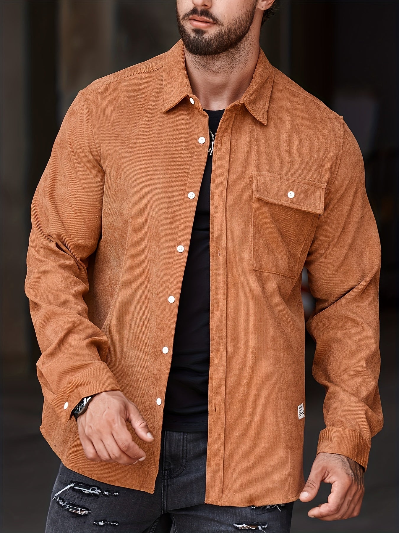 Men's Casual Long Sleeve Button Up Shirt With Pocket